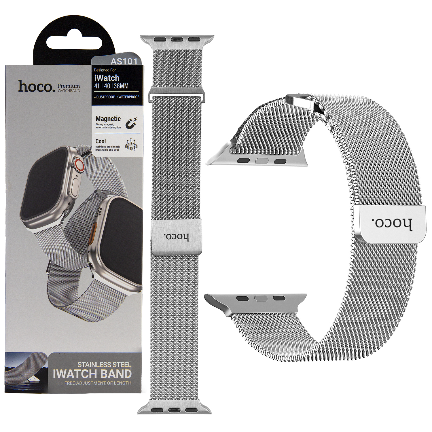 Ремешок для Apl watch 38/40/41mm Watchband AS101 Milan double-section loop magnetic Silver HOCO