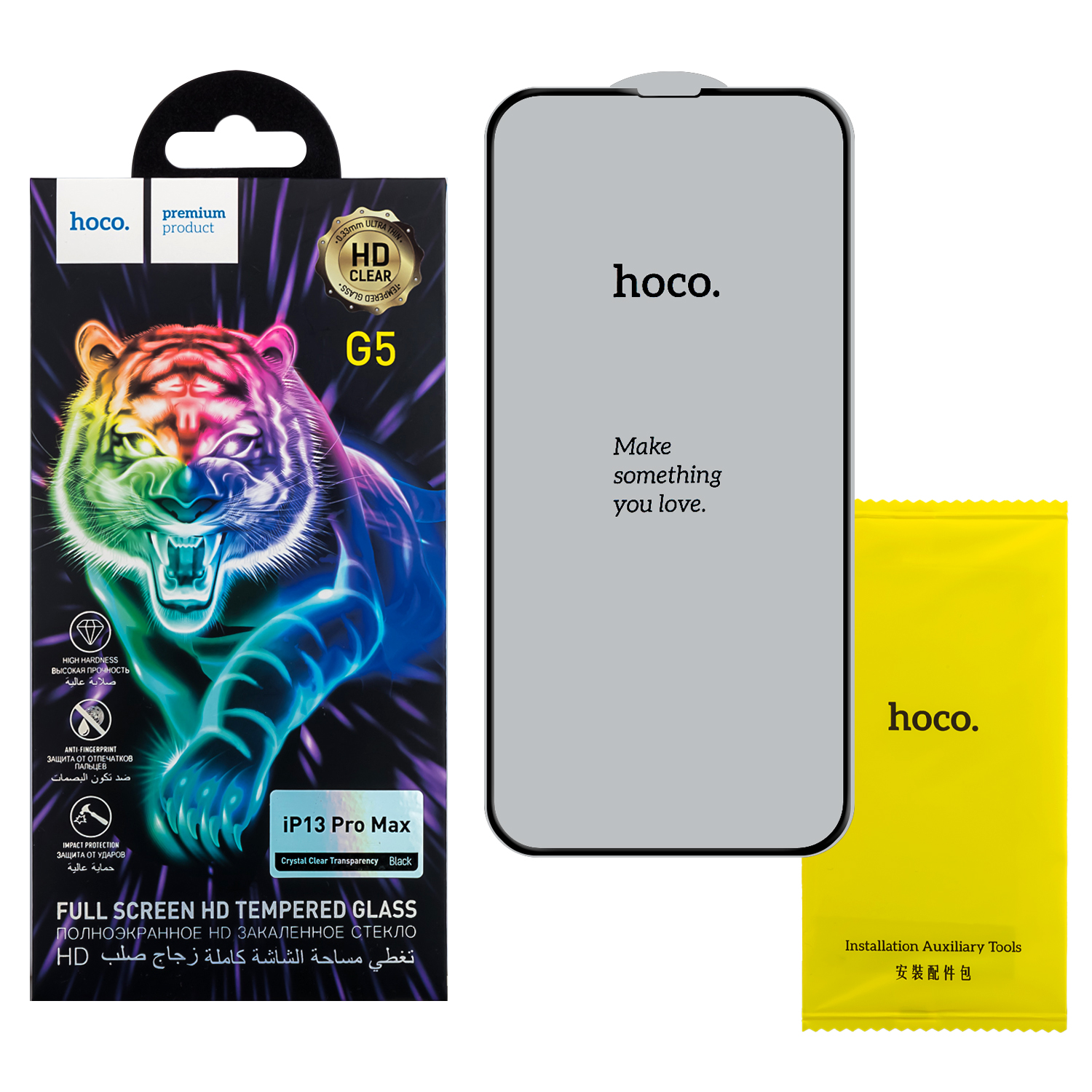 Защитное стекло iPh 13 Pro Max/14 Plus (6.7) Full Screen G5 black HOCO тонкая рамка