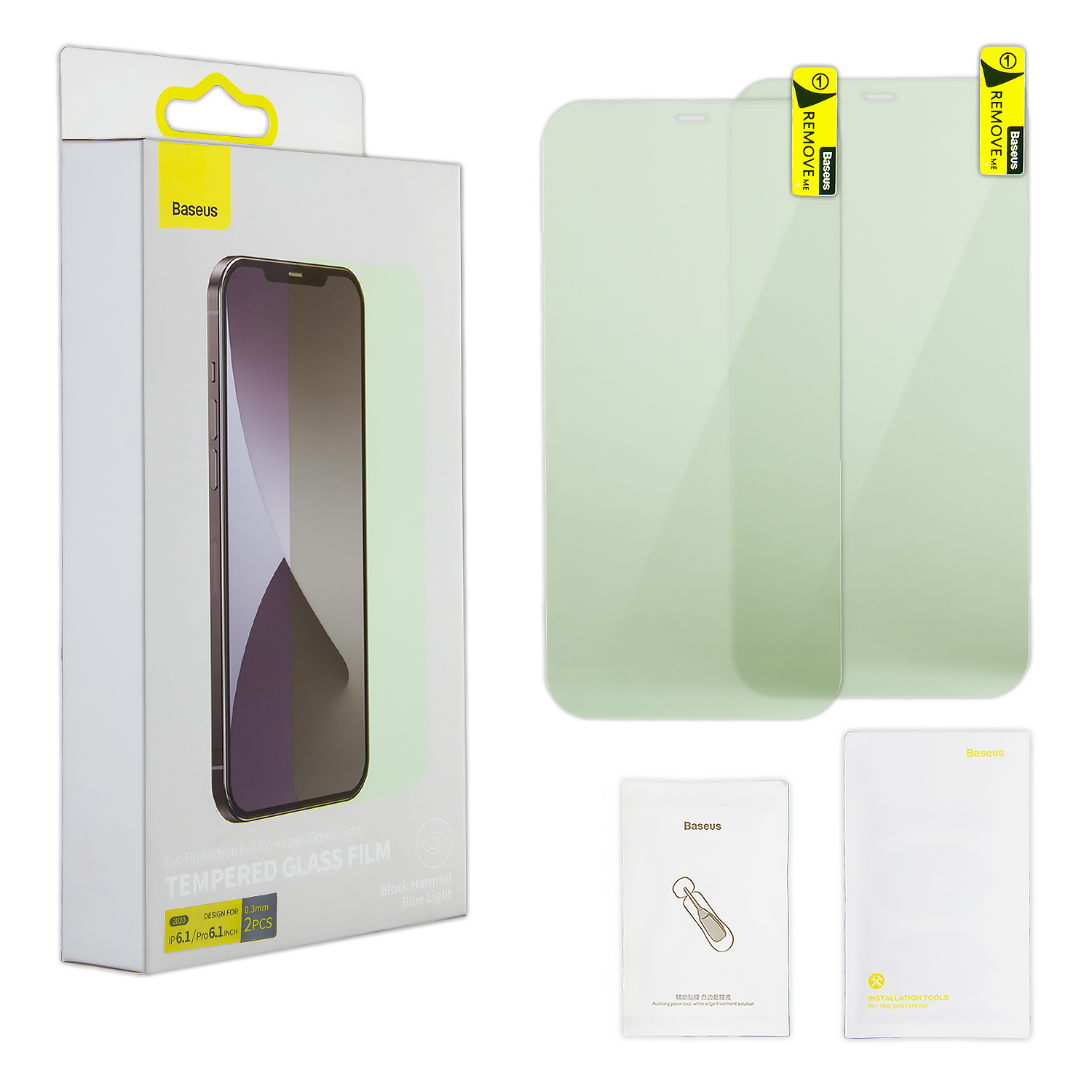 Защитное стекло IPH 12/12 Pro (6.1) Baseus Block Harmful Green Light Glass 0.3mm 2 шт