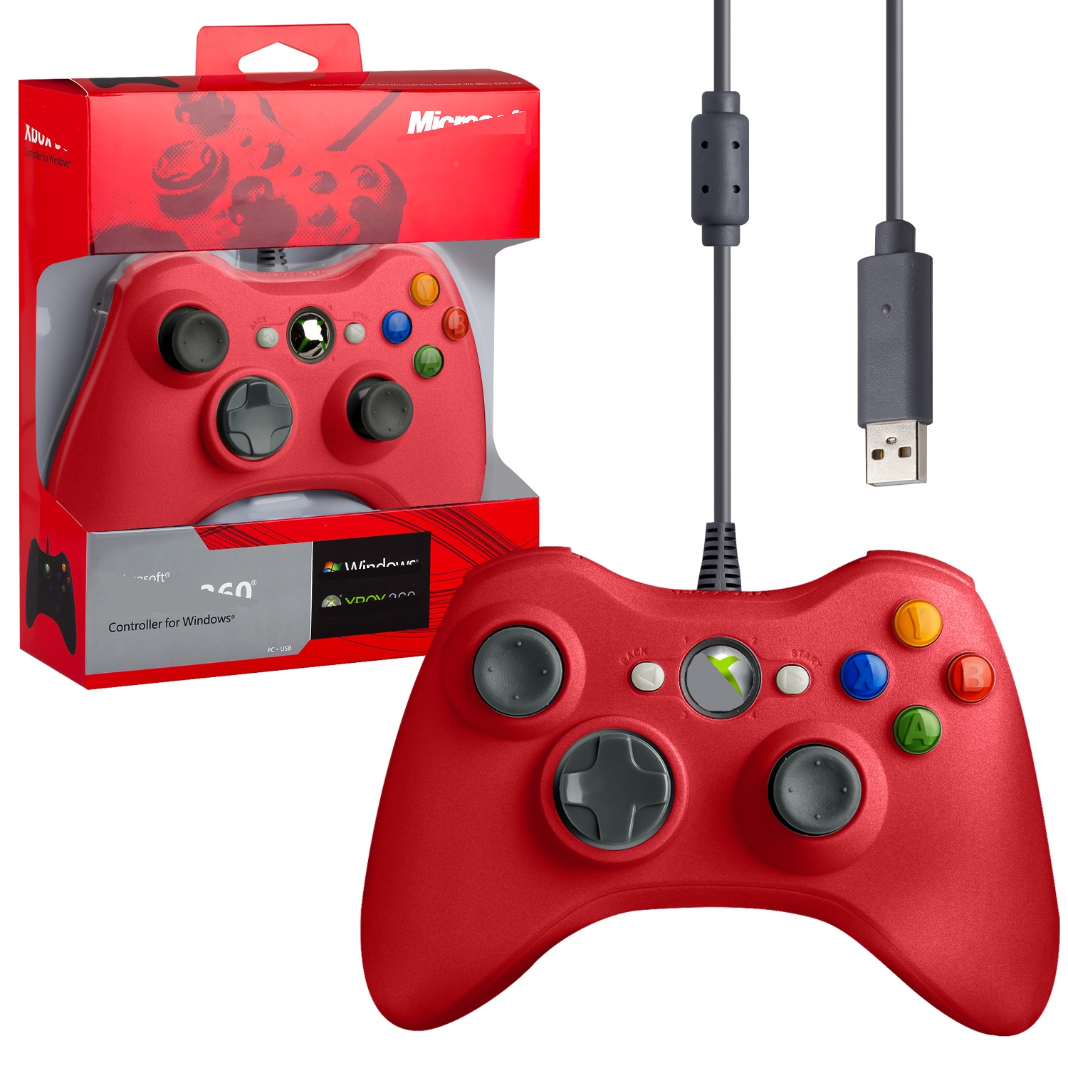 Джойстик XBOX 360 Wired Controller (проводной) красный (50шт/кор)