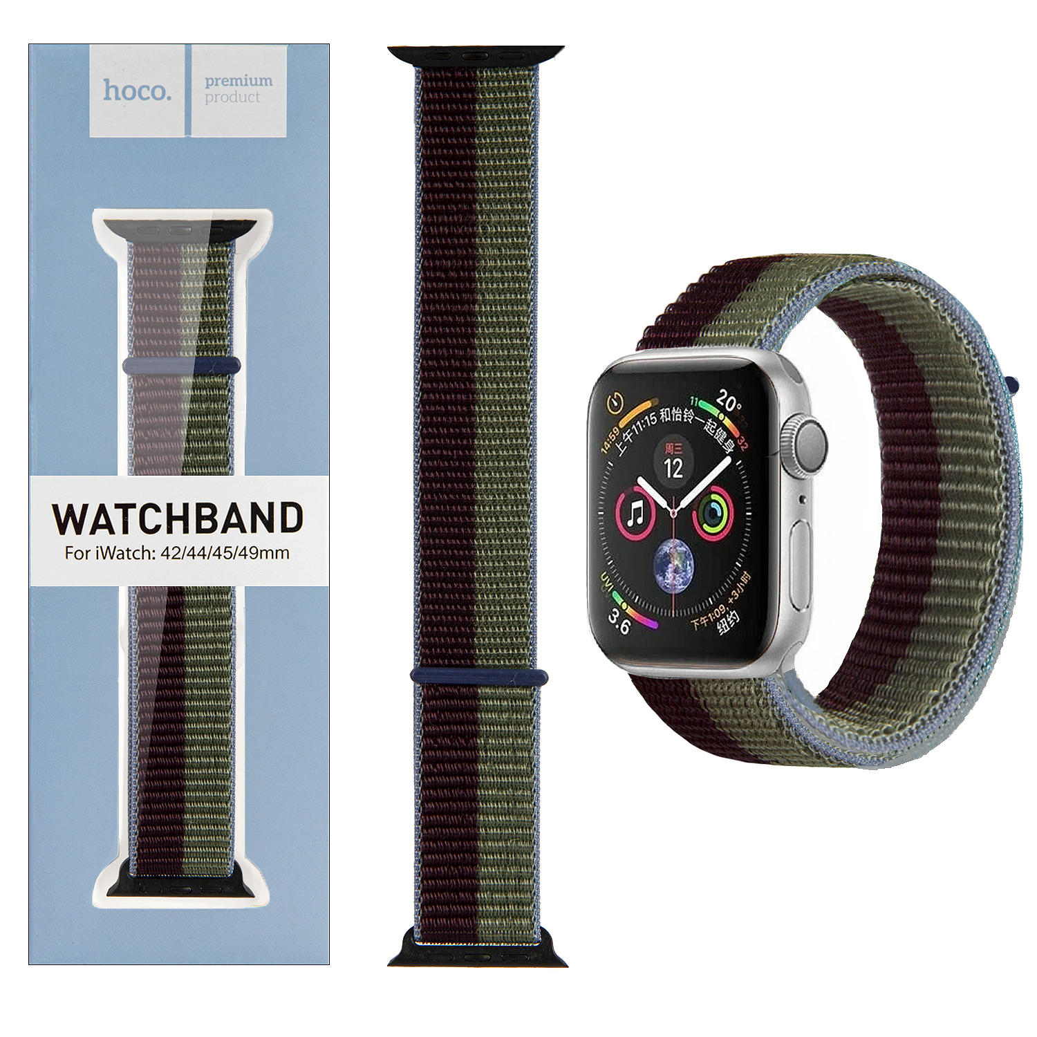 Ремешок для Apl watch 42/44/45mm Watchband WA02 nylon strap midnight with eucalyptus green HOCO