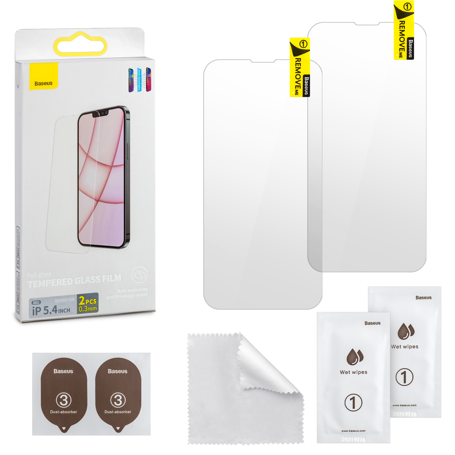 Защитное стекло IPH 13 Mini 5.4 (2021) Baseus Антибликовое 0.3mm 2 шт прозрачное