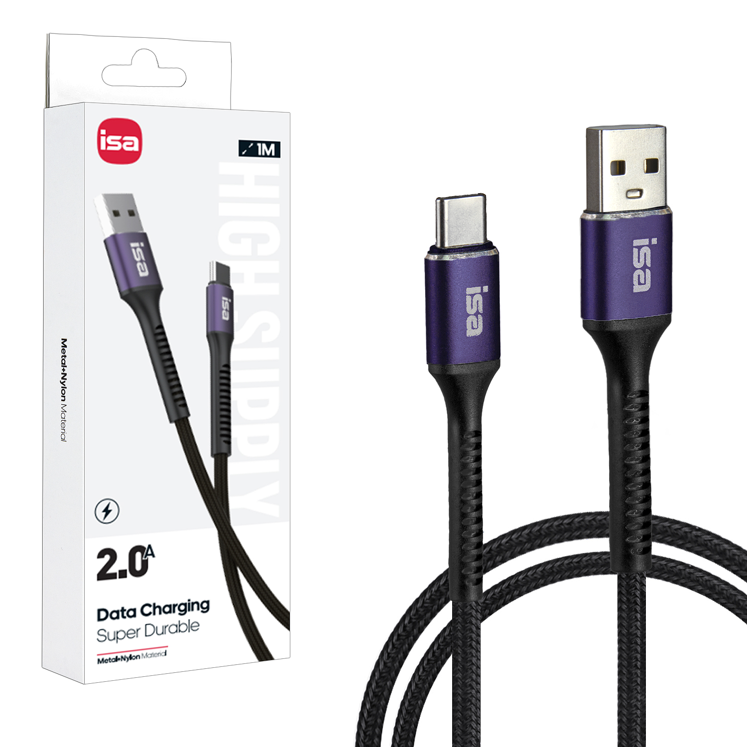 Кабель BX-6 USB на Type-C 1m 2A ISA черно-фиолетовый