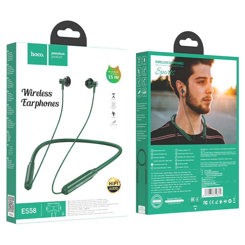 Наушники ES58 Bluetooth Sport Earphone HOCO темно-зеленые