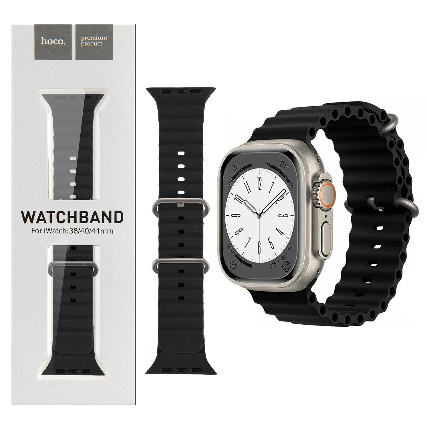 Ремешок для Apl watch 38/40/41mm Watchband WA12 Or. series marine double silicone black HOCO