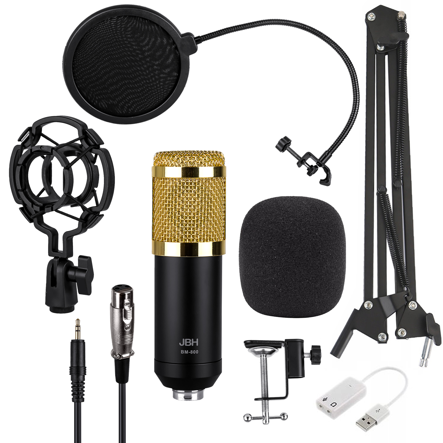 Конденсаторный микрофон Набор studio BM800 JBH Золото с черным (15шт/кор)